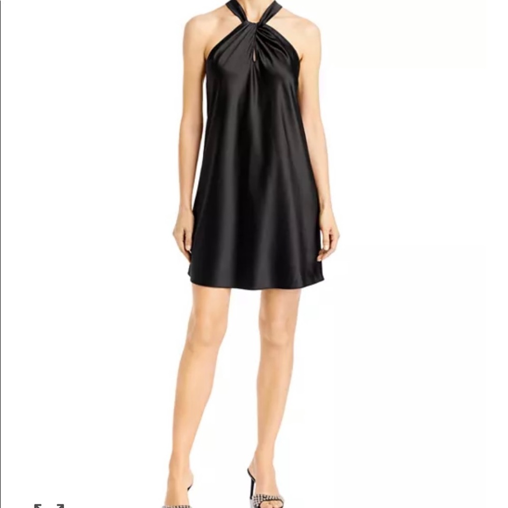 Aqua black satin halter dress